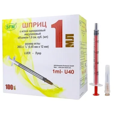 Шприц инсулиновый одноразовый Dr.White 1 ml U-100 с-компонентный с иглой  0,32х13 мм 30G