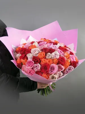 101 роза микс (50-60 см) в красивой упаковке доставка в Тюмени |  Цветик7Цветик
