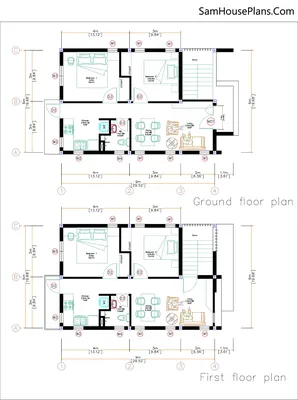 20x30 Duplex House Plan 6x9 Meter 2 Beds Each Floor - SamHousePlans