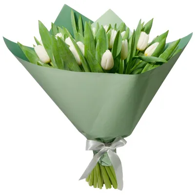 Купить Букет из 21 белого тюльпана в оформлении в Нижнем Новгороде