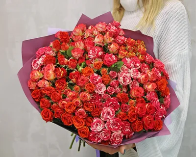 Букет из 25 кустовых роз \"Леди Бомбастик\" купить в Курске | заказать живые  цветы с доставкой на дом или самовывоз