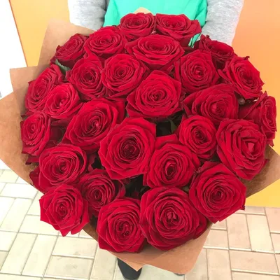 Розы : Букет из 27 красных роз в оформлении