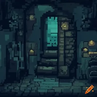 Background, dungeon, 2d, pixel art, 1200x700 on Craiyon