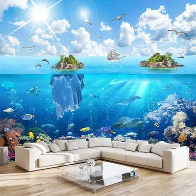Купить Голубой подводный мир Остров дельфинов 3D настенные фотообои,  наклейка на стену с морской жизнью Съемная фреска для детской комнаты  Детский сад Детская комната | Joom
