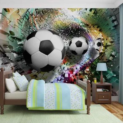 3D обои для детской комнаты - Футбольные мячи, пазл 368 x 254 см ⋆  MASTERHAUS