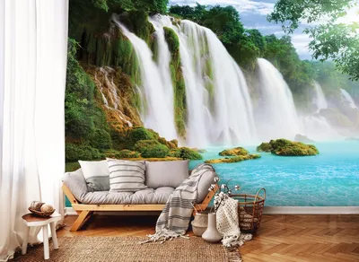 Флизелиновые 3D фото обои джунгли в интерьере Пейзаж Природа 368x254 см  Водопад и голубая вода (10386V8)+клей (ID#861610340), цена: 1800 ₴, купить  на Prom.ua