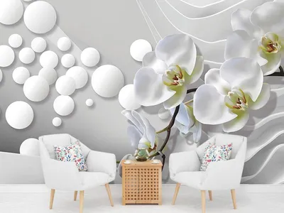 Фотообои Белые орхидеи и 3д волны купить на стену • Эко Обои