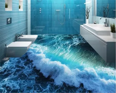 Устройство 3D пола в стиле \"морской мир\" в ванной комнате