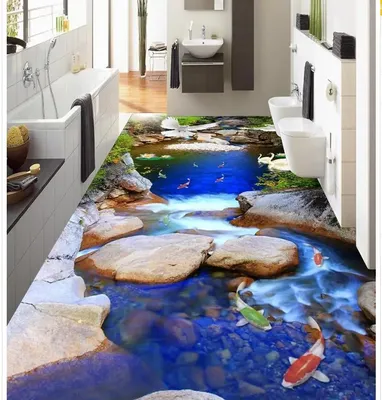 Наливной 3D пол в ванной комнате фото