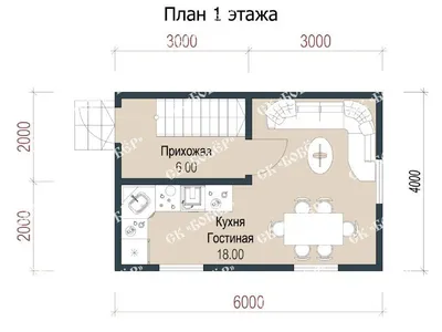 Каркасный дом Всеволод 4х6 в элитной комплектации, площадь 40 м2, цена  711000 руб под ключ, строительство в Москве от СК-Бобёр