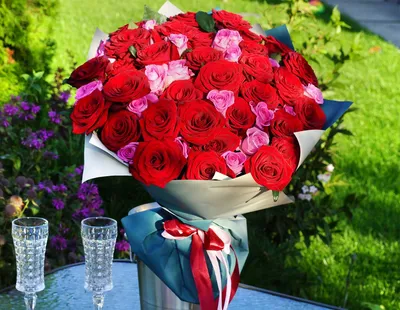 Букет из 51 крупной красной Эквадорской розы 60 см., артикул: 333054979, с  доставкой в город Электросталь