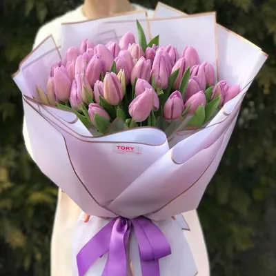Букет из 49 бело-розового тюльпана - Арт. 979