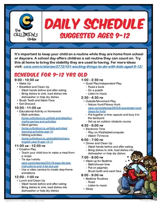 Daily Schedule • Ages 9-12 - The Children's Center
