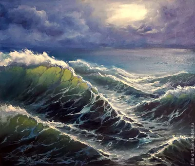 Морской пейзаж Картина маслом на холсте - \"Мой первый шторм\" – заказать на  Ярмарке Мастеров – C8RVNBY | Картины, Минск