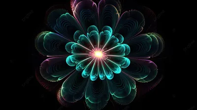 современные цифровые цветочные анимированные гифки, 3d иллюстрация  фрактального узора в форме цветка с неоновой подсветкой, Hd фотография  фото, неон фон картинки и Фото для бесплатной загрузки