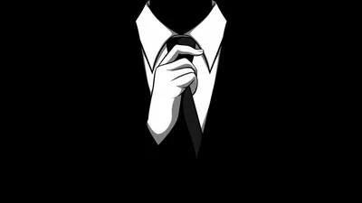 Анонимус в галстуке, чернобелый векторный рисунок - обои на телефон