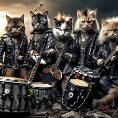 Рок банда котов ,в кожаных куртках…» — создано в Шедевруме