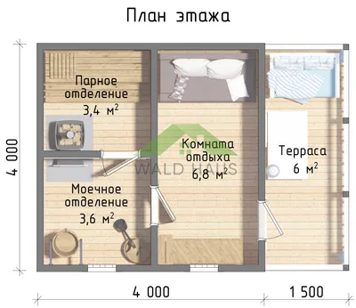 Каркасная баня Быстрица - Проект каркасной бани 4х5,5 м