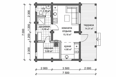 Баня 7x8 - профилированный брус с террасой 48 кв.м | Заказать в  Екатеринбурге | Проект и цена на строительство