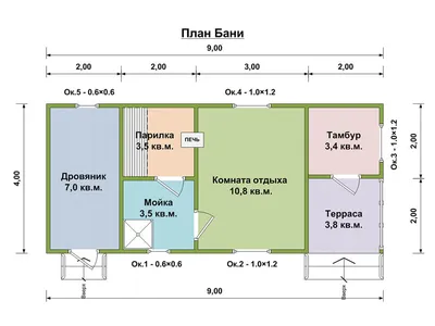 Баня 4х5 с террасой | Проект бани 4х5 с террасой