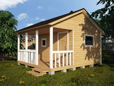 Каркасная баня 6x8 с террасой