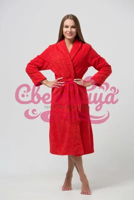 Купить Женский классический махровый халат с шалькой (Красный) в Краснодаре  по низким ценам