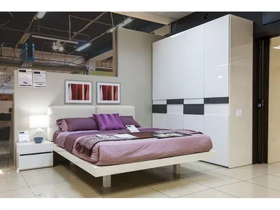 Спальня - dlf/015. Белая глянцевая спальня с бархатной кроватью цвета мокко  от фабрики Dolfi