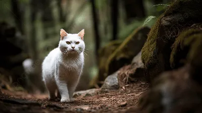 Пушистый ангел: белая кошка на облаках, png