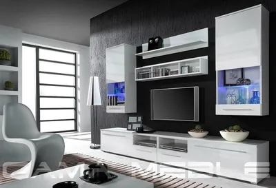 Серо-белая подвесная стенка в гостиную: фото. Мебельная компания  \"Stream.Co\" в Кривом Роге | wowMEBLI
