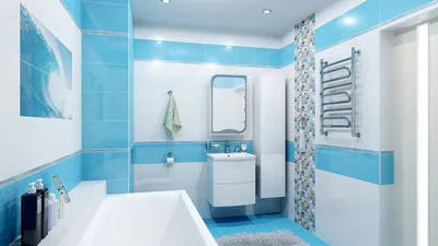 Бело голубая ванная комната - 73 фото