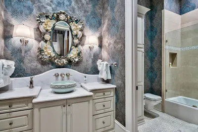 Ванная комната выложенная белой плиткой метро и синей плиткой Фон Обои  Изображение для бесплатной загрузки - Pngtree