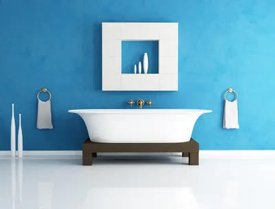 ванная комната с белой фарфоровой раковиной со стеклянными волнами  кирпичные стены синие Стоковое Фото - изображение насчитывающей кран, свет:  246425058