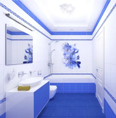 Бело синяя ванная комната - 78 фото