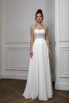 Белое прямое платье в пол Madison 32405B ivory | Купить вечернее платье в  салоне Валенсия (Москва)