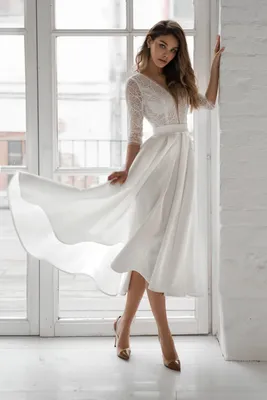 Короткое красивое белое платье Наталья Романова Эшли | Купить свадебное  платье в салоне Валенсия (Москва)