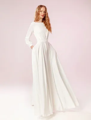 Белое прямое платье в пол с рукавами купить в Москве