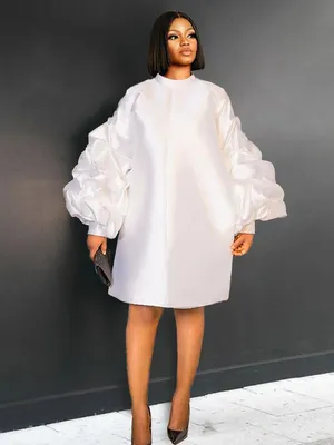 AOMEI Белое свободное платье для женщин, прямые платья до колена с длинными  рукавами и длинными рукавами для офиса, большие вечерние платья для женщин  – лучшие товары в онлайн-магазине Джум Гик