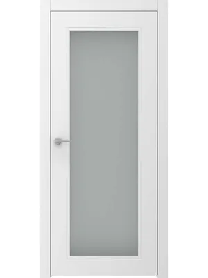 Белая стеклянная глянцевая дверь со скрытой коробкой в черным алюминиевом  профиле в интерьере.