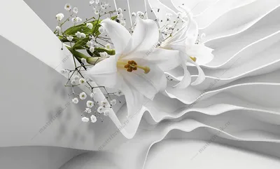Фотообои Красивые белые лилии на стену. Купить фотообои Красивые белые лилии  в интернет-магазине WallArt