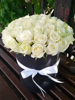 Белые розы в коробке в форме сердца «Амур» 27 шт.