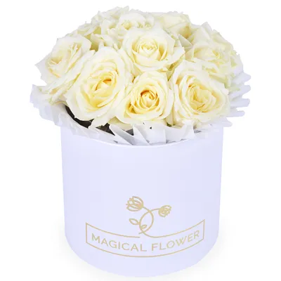Белые французские розы в коробке L