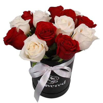Красно-белые розы в коробке - 29 шт. за 6 890 руб. | Бесплатная доставка  цветов по Москве