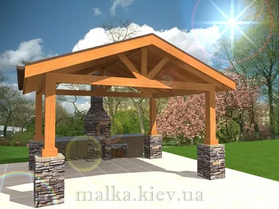 K-083 Проект беседки с барбекю в современном стиле: цена | Купить готовый  проект с фото и планировкой