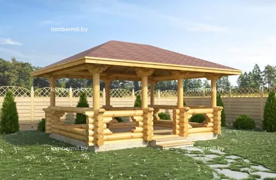 Проект беседки из блоков с зоной барбекю и барной стойкой