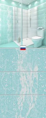 Отзыв: настенная голубая плитка в скандинавском интерьере ванной комнаты