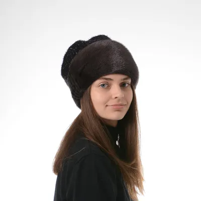 ᐉ Женская зимняя шапка Меховой стиль Боярка с натуральной цельной норкой  XL-XXL Синий ирис (134/C)