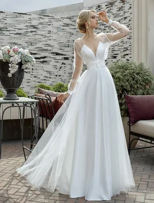 Атласное свадебное платье с прозрачным болеро купить в Москве