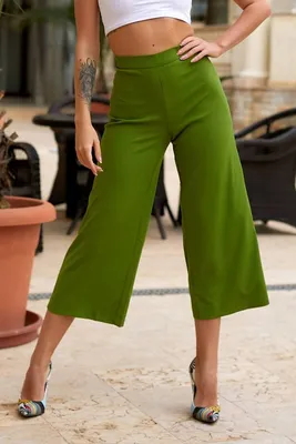 Льняные брюки-кюлоты, цвет Серо-зеленый, артикул: FSC110229_629382. Купить  в интернет-магазине FINN FLARE