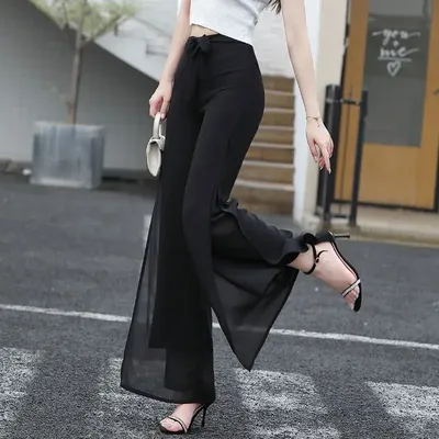 Шифоновые брюки-кюлоты Свободные плиссированные широкие брюки палаццо  женские танцевальные юбки Одежда повседневные брюки классический танцор  черный Q337 | AliExpress