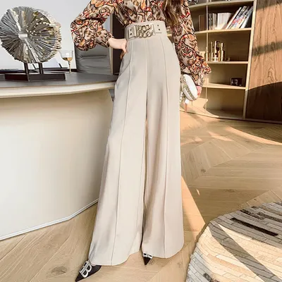 Широкие брюки с высокой талией, женские летние широкие брюки с эластичной  резинкой на талии, свободные винтажные длинные брюки, женские элегантные  брюки 2022 | AliExpress
